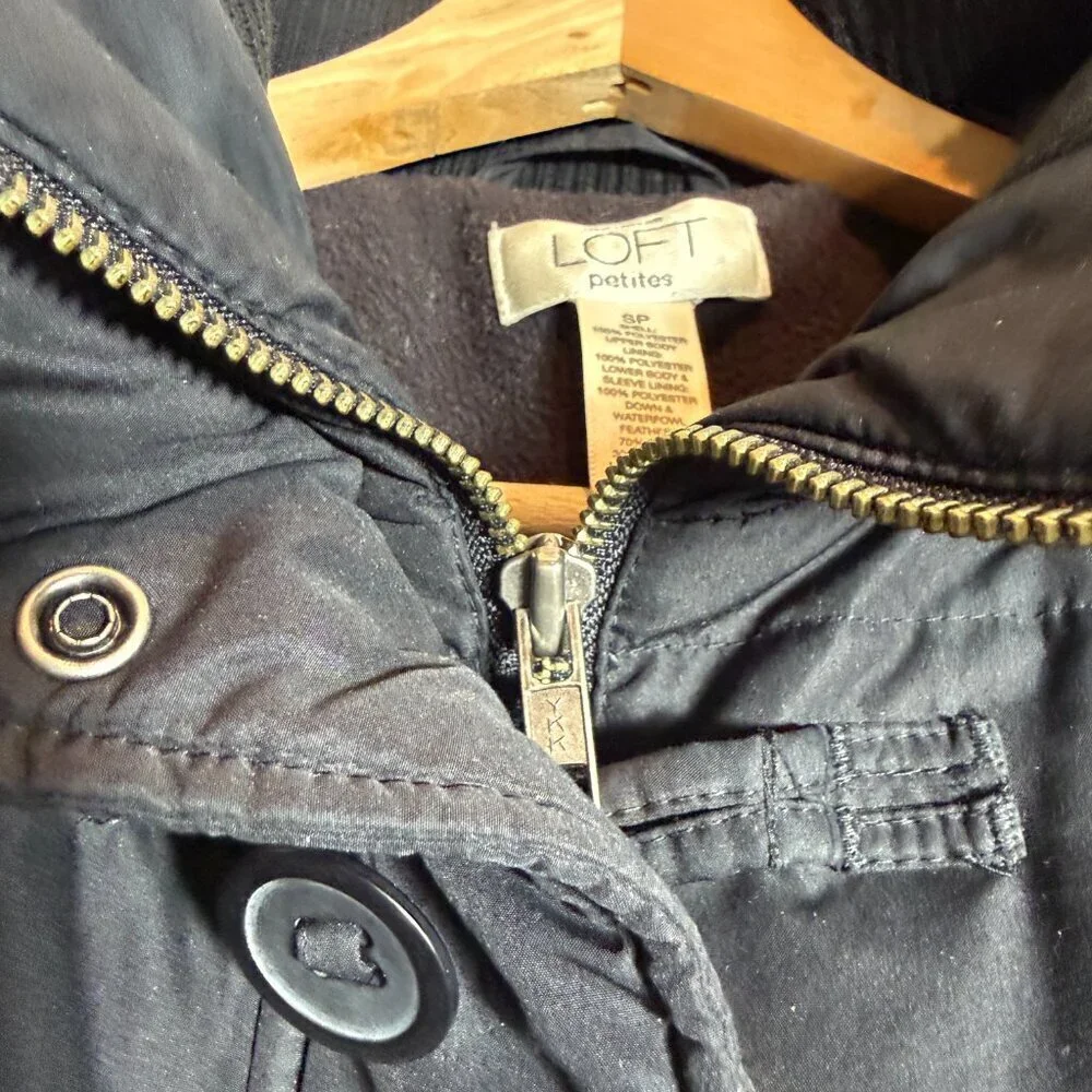 Ann Taylor Loft Down Feather Full Zip Puffer Parka Coat Women Small Petite Black